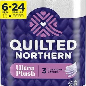Quilted Northern Ultra Plush Toilet Paper, 6 Mega Rolls = 24 Regular Rolls, 3X Thicker*, 3 Ply Soft Toilet Tissue
