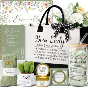 Bosses Day Gifts for Women, Best Boss Lady Gifts for Women, Unique Appreciation Thank You Christmas Birthday Gift Baskets for Boss Female, Going Away Leaving Bosses Gift Set w/Canvas Tote Bag