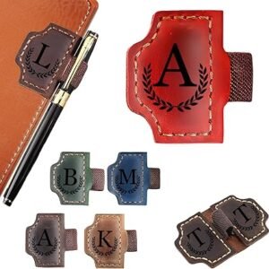 Custom Bygone Mark Bookmark with Pen Holder Erebloom Personalized Magnetic Leather Bookmarks with Initial Magnetic Leather Pen Holder Bookmark for Reading Women and Men Gifts for Booklovers (Red, A)