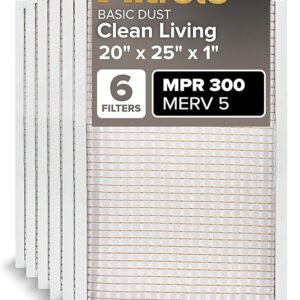 Filtrete 20x25x1 AC Furnace Air Filter, MERV 5, MPR 300, Capture Unwanted Particles, 3-Month Pleated 1-Inch Electrostatic Air Cleaning Filter, 6-Pack (Actual Size 19.69x24.69x0.81 in)