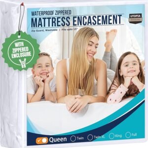 Utopia Bedding Waterproof Mattress Protector Queen Size, Zippered Mattress Encasement Bed Bug and Dust Mite Proof, Absorbent Six-Sided Mattress Cover