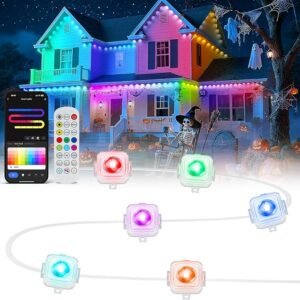 Permanent Outdoor Lights, 100ft Smart Eave Lights with 72 LED Lights, IP67 Waterproof, App Control, DIY RGB+IC Light for House Halloween Decorations, Work with Alexa and Google Assistant, White